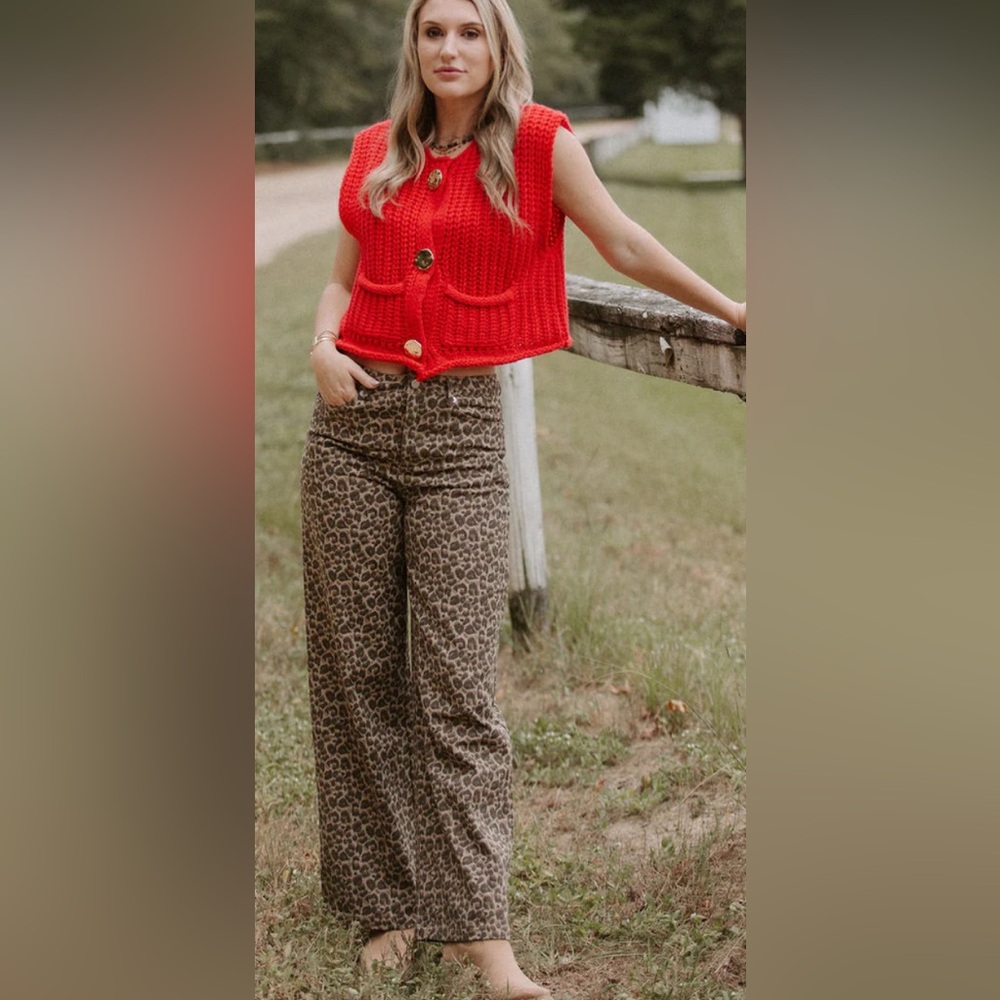 Vestique Leopard Print Flare Jeans